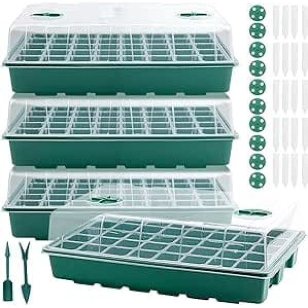JEUIHAU Propagation Trays, 4 Pack 160 Cell Plastic Propagator Box, Plant Seedling Tray with Clear Lids, Adjustable Vents, Seed Propagator Set for Greenhouse