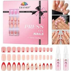 Pack of 144 Valentine's Day Press Nails, Medium, EBANKU Love Heart False Nails for Stick-on, Red Heart Artificial Nails with Nail Glue for Women, Nail Salon, 6 Pack, 12 Sizes