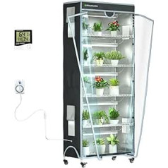 Indoor Greenhouse with Cover, 6 Tiers with 5 Sets T8 LED Grow Lights, Plant Rack with Thermometer, Timer for Seedling Propagation and Flowering, 29.8 L x 13.9 W x 71.8H