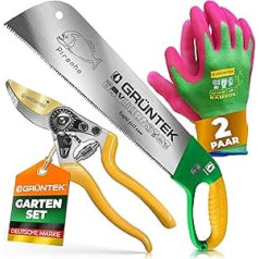 Grüntek Gardening & Craft Set 3 Pieces - Carpenter's Saw 520mm Z-25 Pruner & Bamboo Gardening Gloves - Precision Saw, Titanium Scissors & Breathable Work Gloves