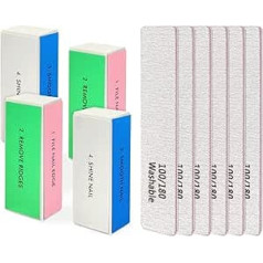 Professional Nail Files and Buffer Set, Nail Sponge Buffer Blocks and 100/180 Grit Nail Files Set for Fingernail and Acrylic Nails