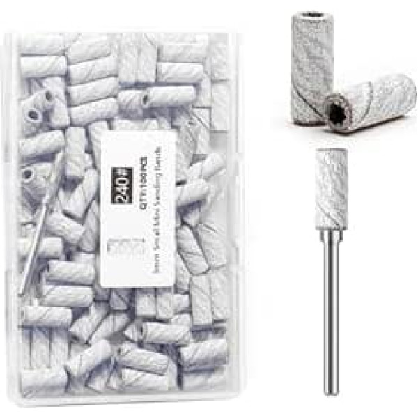 100 Pieces Nail Drill Bits Small Sanding Bands with 3.1mm Mandrel Bit 240 Extra Fine Grit Nail File Sanding Bands for Acrylic Nails Gel for Removing Shapes, Manicure and Pedicure (Zebra,