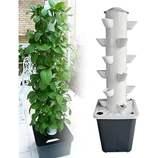 Hydroponic Tower Growing System, Vertical Hydroponics Kit with Food-Grade PVC, Indoor Outdoor Aquaponics Garden for Salat-Kräuter Gemüse