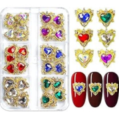 WOKOTO 30 Stück 3D Herz Nagel Charms für Holographische Nägel Nagelschmuck Bunte Strass Strass für Nägel Herzen Legierung Nagel Edelsteine Gold Nagel Charms für Nagelkunst 3D Herzen Nagel Charms Große