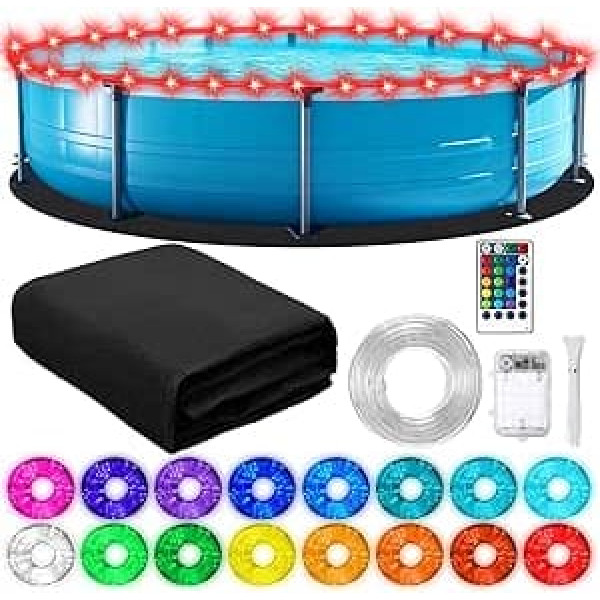 JaGely 3M Round Pool Liner 280gsm and 16 Color Remote Control Waterproof LED Lights Rim Lights for Above Ground Pool Seamless Comfort Double Density Puncture Resistant