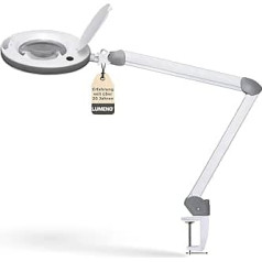 Lumeno Dimmable LED Magnifying Lamp 8513GR with Large 152 mm Real Glass Lens, Adjustable Brightness Levels, Suitable as a Work Light, Magnifying Lamp, Reading Aid, 3 Dioptres, Grey