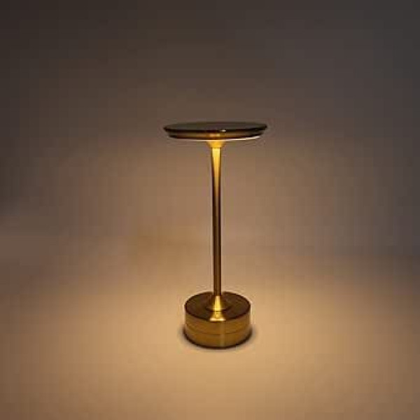 LED Rechargeable Wireless Touch Table Lamp 2000 mAh 3 Brightness Levels Portable USB C LED Bedside Lamp Metal with Round Acrylic Shade (Gold)