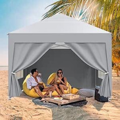 Folding Gazebo, Winterproof, Waterproof Garden Gazebo with 4 Side Panels, Carry Bag, UV Protection 50+, Stable, Height Adjustable, Metal Frame, Party Tent, Garden Tent for Festival Camping, Grey, 2.5