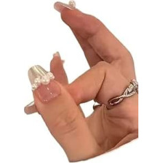 Temperament Maniküre, Pink Pearl French Manicure, handgemachtes kurzes T-förmiges Nagelpflaster, tragbares Whitening und abnehmbares(M)