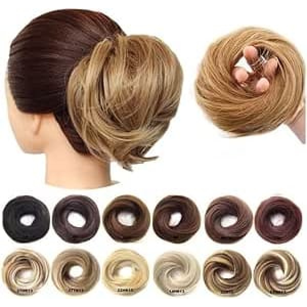 Messy Hair Bun Synthetic Hair Bun Extension Doughnut Chignon Elastic Short Straight Ponytail Hairpiece Ponytail Hairpiece for Daily Use (Q7-27H613)