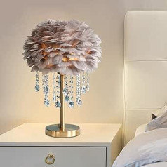 Bouquet Feather Table Lamp with Plug Cable - Modern Bed Lamp, Golden Body for Bedroom Bedside Table, Desk Night Light with 3 Colour Temperatures (Grey)