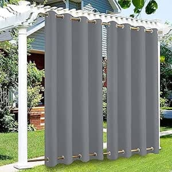 RDJSHOP Outdoor Curtain with Eyelets Top and Bottom, Weatherproof Blackout Curtains for Patio, UV Protection, Sun Protection, Outdoor Curtain, Privacy Screen, 1 Piece, Light Grey, W 213 x H 244 cm