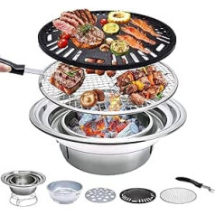 Korean Charcoal Grill 13.8 Inch Stainless Steel Table Top BBQ Grill Stove Outdoor Camping Stove Table Top Smoker Grill BBQ Grill for Patio Garden Backyard