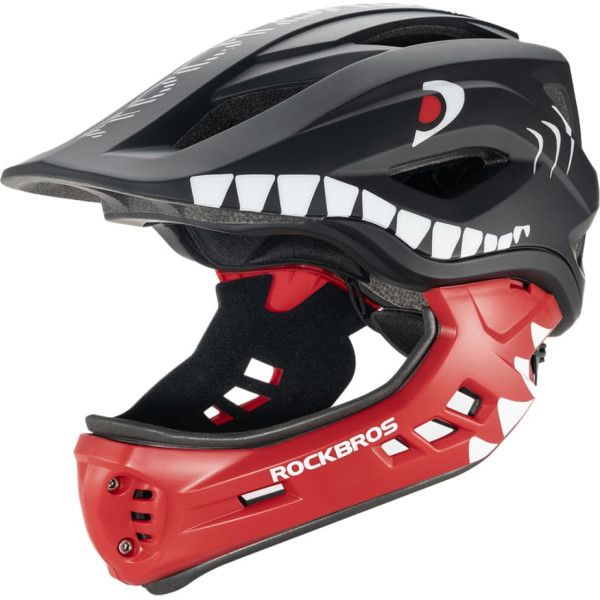 Rockbros Bērnu velosipēdu ķivere ar noņemamu žokli S 48-52cm - melna haizivs
