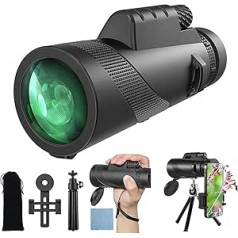 12 x 50 Zoom Monocular Telescope Adult with Smartphone Holder Tripod, Robust Rubber Armour, for Wildlife, Bird Watching, Hiking, Hunting, Camping, Ideal for Nature Watchers