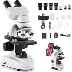 VEVOR Binocular Microscope for Adults, Composite Microscope Set with 40-2000X Magnification, Aluminum Alloy Housing + LED Light & Phone Holder for Laboratory School