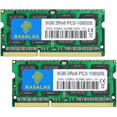 Rasalas PC3-10600 16GB Kit (2 x 8GB) DDR3 1333MHz SODIMM 2Rx8 Dual Rank 1.5V CL9 204-Pin Non-ECC Unbuffered Notebook Laptop Memory