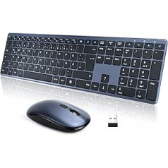 Ultra Slim Wireless Keyboard and Mouse Combination, 2.4GHz USB Keyboard with Full Size Quiet Matte Finish, 19 Multimedia Keys, Long Battery Life for Laptops, Smart TVs, Mac and Windows
