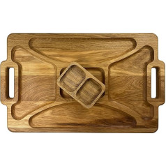 EFO Wooden Serving Platter 48 x 29 cm | Serving Tray Made of Solid Oak Wood with Bowls and Compartments | Serving Tray for Cheese, Antipasti and Snacks | Vesper Board for Stylish Serving