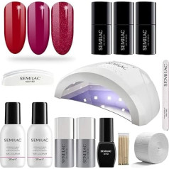 SEMILAC Love Me Nail Starter Kit Professional Gel Nail Kit with LED Lamp (48W/24W) Red 027 Intense Red 028 Classic Wine 181 Spicy Salsa