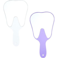 FRCOLOR Pack of 2 Hand Mirrors Tooth-Shaped Plastic Hand Mirror Portable Makeup Mirror for Clinic Bathroom Hairdresser (Purple White)