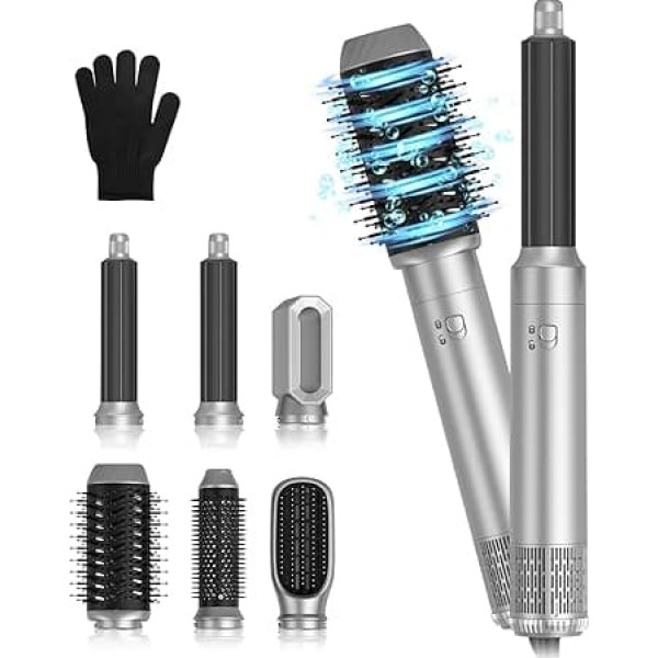 Air Styler 6-in-1 Hair Styler with 1000 W Round Brush, Warm Air Brush, Hair Dryer Brush, Hair Dryer, Curler, Straightening Brush, Hairstyler Airstyler for All Hair Types, Drying, Straightening, Curling