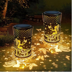 MIFXIN Pack of 2 Angel Solar Lantern, Metal Garden Lights, Metal Outdoor Lantern with Shepherd Hook, Waterproof LED Light Garden Ornaments Outdoor for Table Patio Balcony Yard