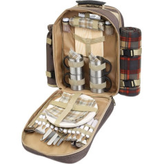 Picnic Backpack for 4 People with Picnic Blanket, Metal Tableware, Wooden Cutting Board, Bottle Cooler, Salt Shaker, Napkins and Cutlery Set - Ideal for Outdoor & Camping