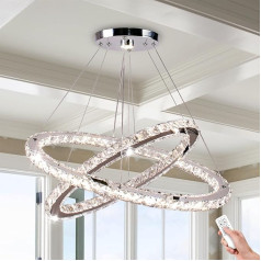 Finktonglan Crystal Chandelier, Modern LED Chandelier with Remote Control, Oval Ceiling Light, 2 Rings, 56 cm 32 cm, 3 Colours Pendant Light for Living Room, Dining Room, Bedroom (Dimmable)