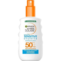 Garnier Ambre Solaire Sun Protection Spray Sensitive Expert+ / Waterproof Sun Spray / SPF 50+ for Sensitive Skin, Pack of 1 - 200 ml