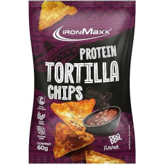 IronMaxx Protein Tortilla Chips - Barbecue 60 g | Crispy Protein Chips Made of Soy & Cassava | High Protein Snack | Low Carb, Fibre Rich & Gluten-Free | Ideal for Fitness & Diet