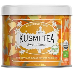 Kusmi Tea - Sweet Break - Loose Tea Organic with Hibiscus, Herbs and Fruits - Red Fruits and Biscuit Flavour - Caffeine-free Fruit Tea - Loose Tea - 100 g Metal Tin for Approximately 50 Cups