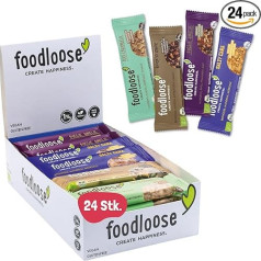 foodloose Organic Nut Bar Tasting Pack | Vegan, Lactose and Gluten Free Organic Bars without Refined Sugar | Bulk Pack with 4 Different Varieties (24 Bars x 35 g)
