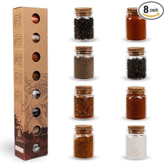 Simple Wood BBQ Grill Spice Gift Set with 8 Barbecue Spices 8 x 25 g in Beautiful Cork Glass
