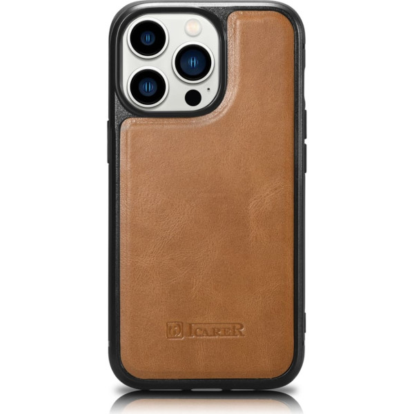 Icarer Īstas ādas vāciņš iPhone 14 Pro Leather Oil Wax gaiši brūns