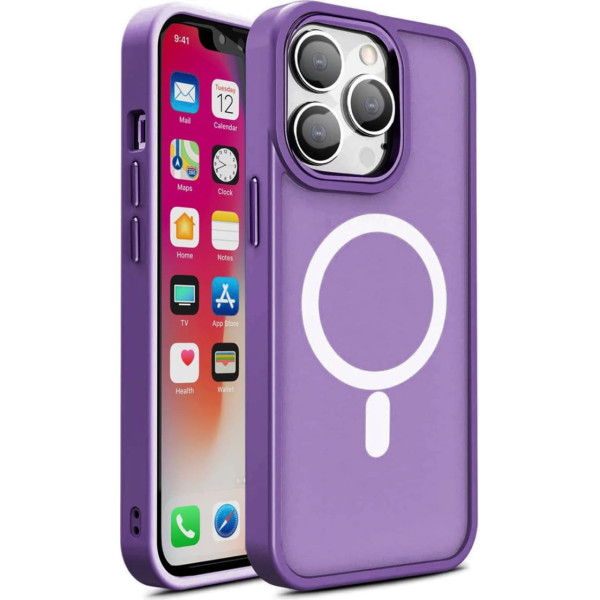 Magnētiskais futrālis ar MagSafe magnētisko aizsargierīci iPhone 15 Pro ar cilpas caurumiem, violets