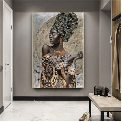 Artwork on Canvas African Black Woman Graffiti Art Posters and Prints Abstract Girls Painting Wall Art Pictures Decor 70 x 100 cm Frameless