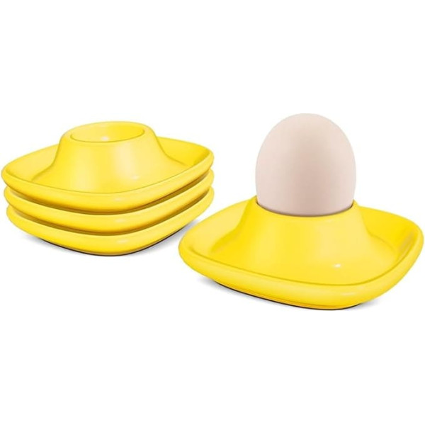 Flexzion Egg Cups for Soft Boiled Eggs - Set of 6 Ceramic Egg Holders - Stackable Egg Coddler Cups with Base for Serving, Breakfast, Brunch - Kitchen Table Decor, Yellow
