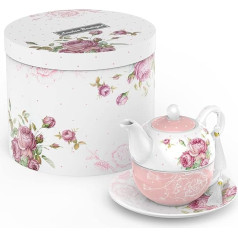 London Boutique Tea for One Teapot Tea Cup Saucer Set Afternoon Tea Set for 1 New Bone China Vintage Flora Gift for Women 350 ml (Pink)
