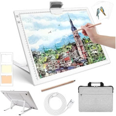 Zocelight A3 Light Table with Bag for Diamond Painting, Light Box with Stand and Clip, 3 Colours, Continuously Dimmable and 6 Brightness Levels, Light Plate for Drawing, Sketching, Animation (White)
