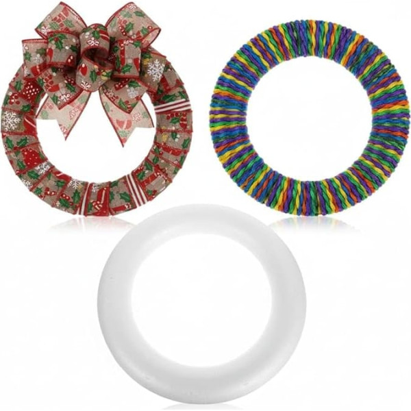 STOBOK Round Foam Wreath Circles for Crafts, Polystyrene Foam Rings for Wedding and Floral Arrangements, White Foam Circle for Crafts and Decorating, 3 Pack
