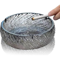 Large Glass Ashtray Outdoor Ashtray with 3 Grooves, Heavy Duty Indoor/Outdoor Stylish Ashtray for Garden, Pub & Home, Easy to Clean (Grey)