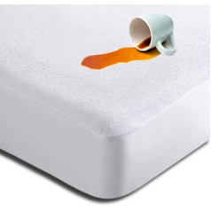 Permium 100% Waterproof Terry Mattress Protector, Mattress Cover, 40cm Deep, Fitted Sheet, Waterproof and Breathable Mattress (White, 48