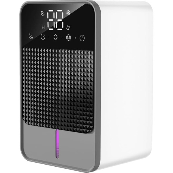 Irishom Small Dehumidifier with Digital Touch Screen, Automatic Defrost Function, 2 Dehumidification Levels, 6 Time Settings, Water Full Reminder, Colourful Night Light, Removable 1200ml