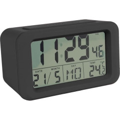 FISURA - Black Digital Alarm Clock with LED Light Alarm Clock with Date and Temperature Display 2 Alarms Snooze Button Digital Alarm Clock with Battery 2 AAA Batteries 12x5.5x7