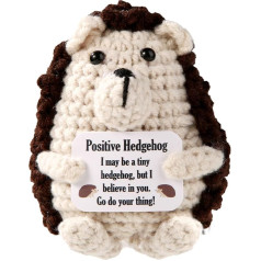 TOYMIS Positive Hedgehog, Crochet Hedgehog, Positive Animal, Positive Crochet Hedgehog, Crochet Animal with Positive Messages, Positive Energy, for Inspirational Gift, Home, Office, Car Decor