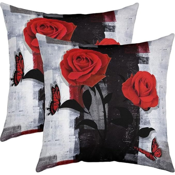 2 Pillow Covers 60x60cm Pink Red Pillow Case Grunge Black White Shadow Watercolor Vintage Cushion Cover Oil Painting Butterfly Bedroom Decoration