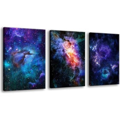 ZHONGYUTONG Nebula Galaxy Art Print on Canvas with Frame, 3-Piece Universe Wall Picture, Space Wall Decoration, Astronomy, Starry Sky, Cosmic Painting for Home, Office (30 x 40 cm x 3 Pieces)