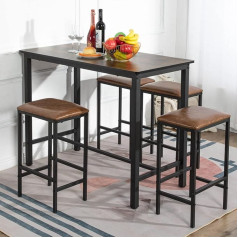 Bar Table Set, Bar Table with 4 Bar Stools, Dining Table with 4 Chairs, Kitchen Table in Industrial Design, for Kitchen, Dining Room, Living Room, Vintage Brown/Black