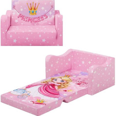 Children's Sofa Foldable 2-in-1, Stable Sofa Bed for Teenagers and Girls, Soft Children's Couch for Cuddly Corner Reading Corner, Pink Princess